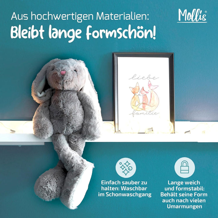 Mollis Kuscheltier - Kuschelhase - 60 cm - Plüschtier-Hase - Kinder-Kuscheltier - weiches Stofftier