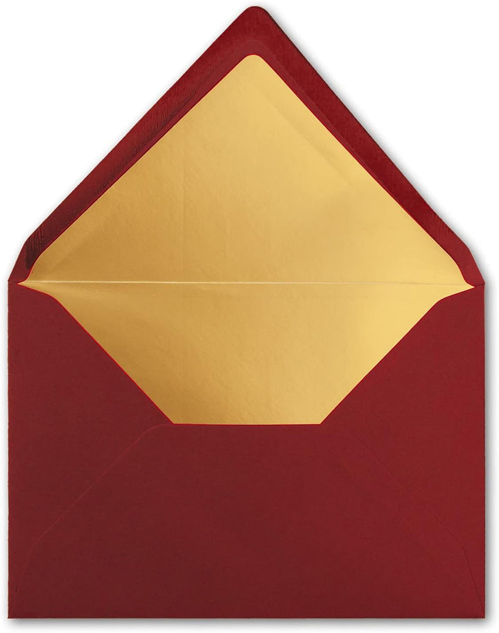 75x metallic Gold-gefütterte Brief-Umschläge DIN C5, dunkel-rot - 156 x 220 mm - Nassklebung mit spi