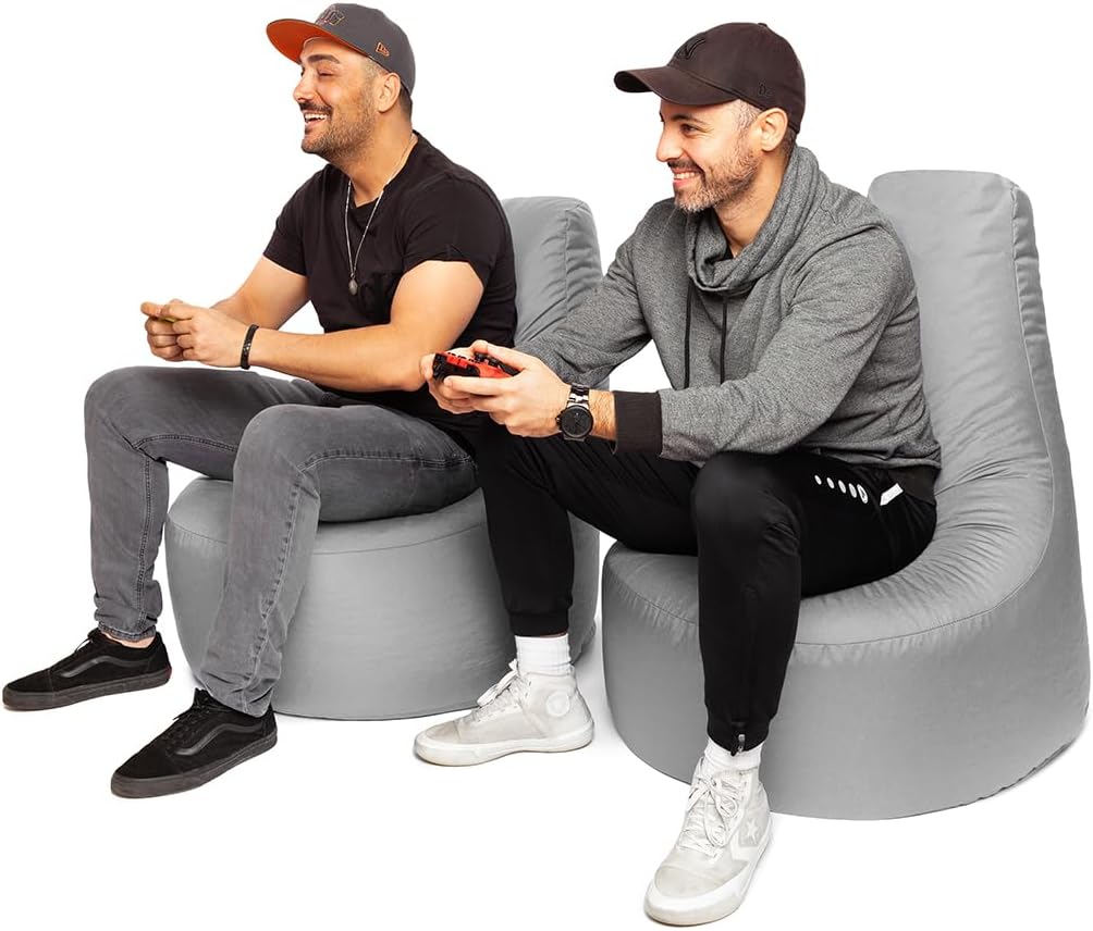 PATCH HOME Gamer Kissen Lounge Kissen Sitzsack Sessel Sitzkissen Bean Bag + Würfel/Hocker mit Reissv