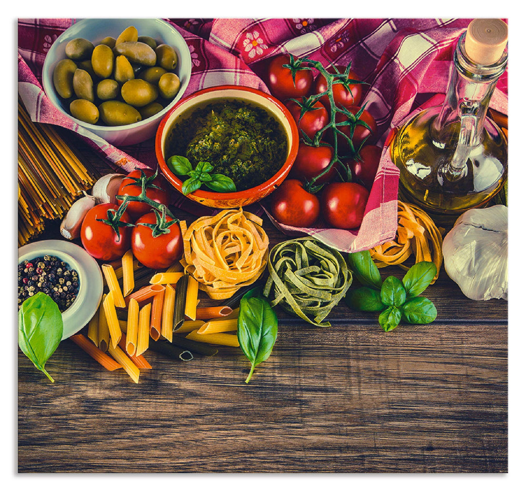 ARTland Spritzschutz Küche aus Alu für Herd Spüle 70x65 cm (BxH) Küchenrückwand mit Motiv Essen Lebe