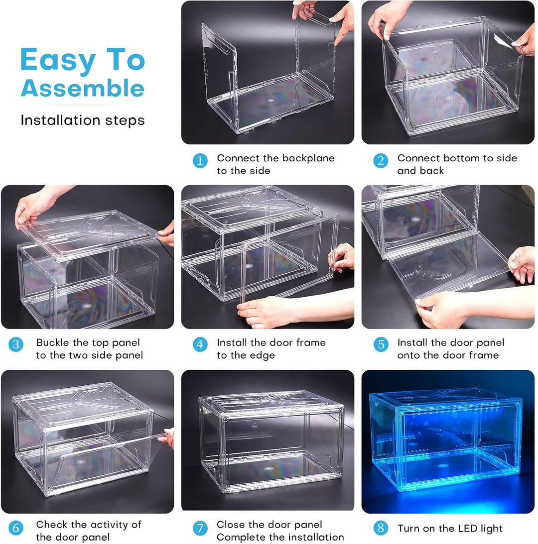 LED Schuhboxen Stapelbar, 2er Set, Schuh-Organizer aus Kunststoff, Schuhaufbewahrung Platzsparend, M
