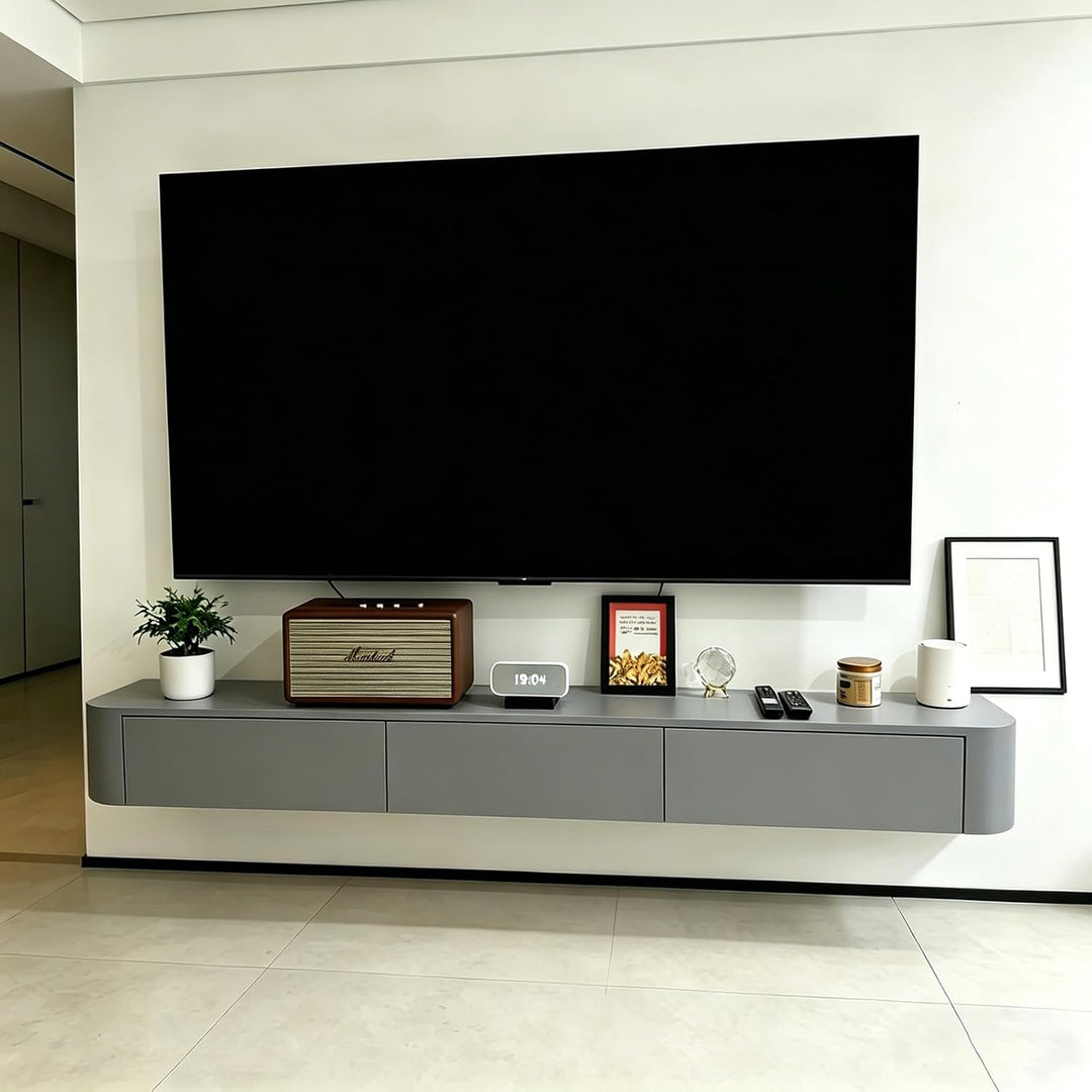 TV Schrank Hängend 240cm, Schwebende TV Lowboard mit 2 Schubladen 2 Klapptüren, Fernsehschrank mit K