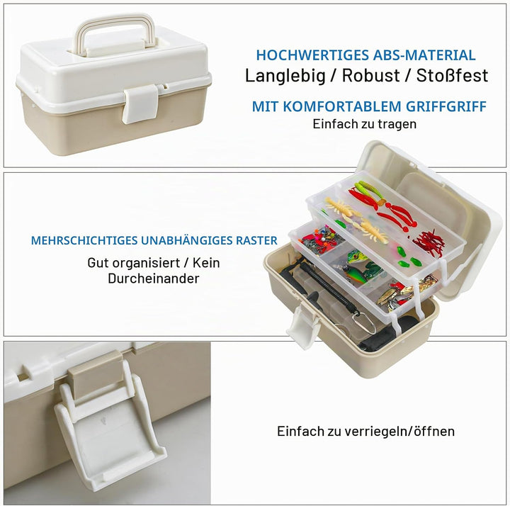 FUNANASUN 3-Regal Angelkoffer mit Zubehör, 213 Stück Angelzubehör Köder Set, Angelset mit Köder, Ble