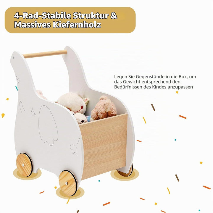 LIFEZEAL Lauflernwagen Holz, Gehfrei Lauflernhilfe Baby mit Stauraum, Spielzeugwagen mit Rädern, Bab