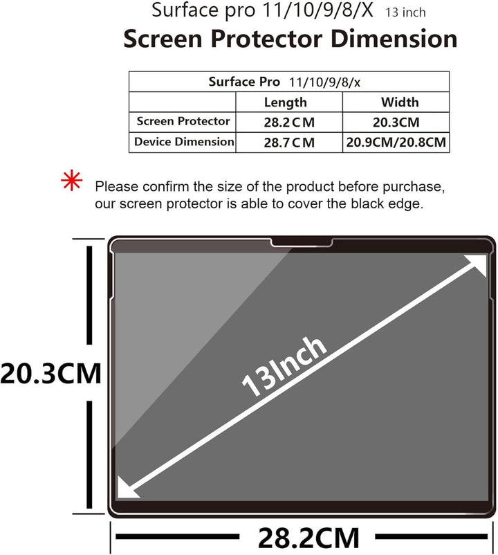 Adeway Displayschutzfolie aus gehärtetem Glas für Microsoft Surface Pro 11/ Pro 9/ Pro 10/8/X, Premi
