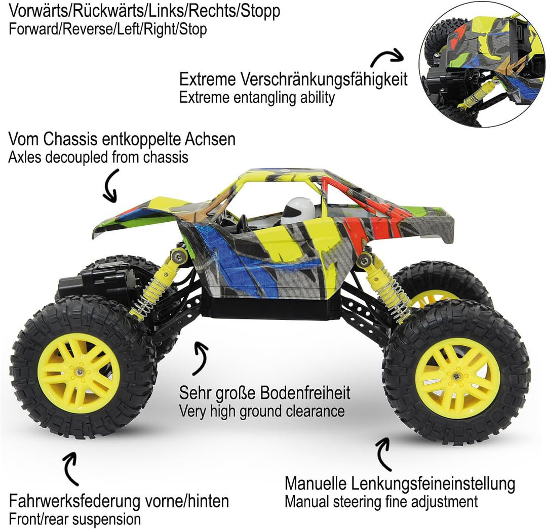 JAMARA 410053 - Hillriser 1:18 Crawler 4WD 2,4GHz - 2 Antriebsmotoren, Allrad, gefedertes Fahrwerk,
