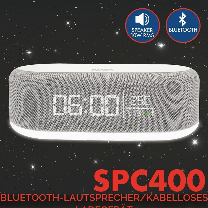 Nasa Wecker SPC400 – Radiowecker, Bluetooth-Lautsprecher, Lautsprecher 5 W x 2, kabelloses Laden 15