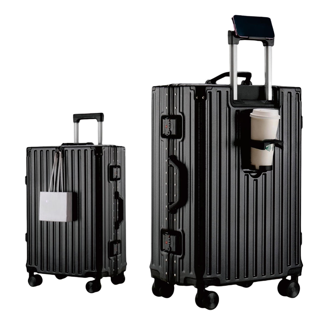 Aoliwei Alu-Rahmen Koffer (73cm/90L) - Grosser Hartschalenkoffer mit Becherhalter & Handyhalter - Pr