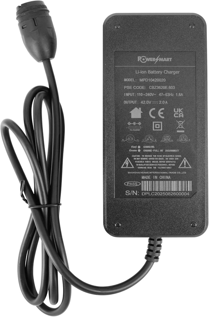 PowerSmart 42V 2A Ladegerät für 36V Lithium-Ionen Akkus mit Rosenberger Stecker für Impulse, Alber N
