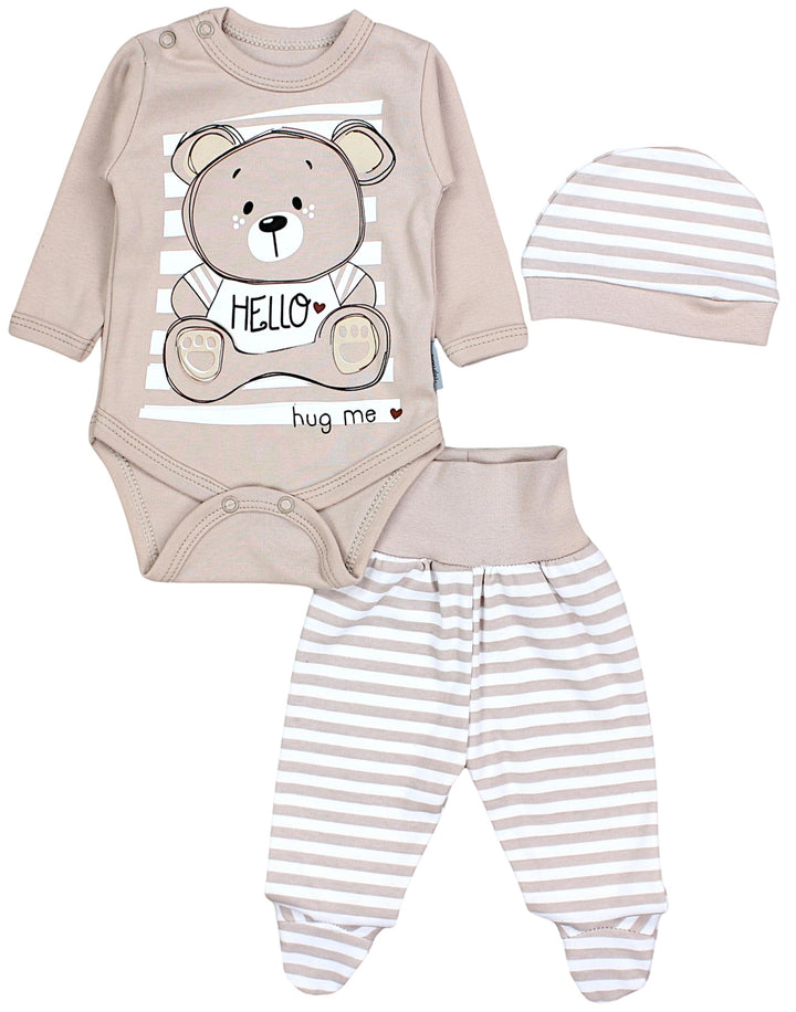 TupTam Baby Set mit Langarmbody, Hose &amp; Mütze – 3-teilig 62 Teddybär Beige, 62 Teddybär Beige
