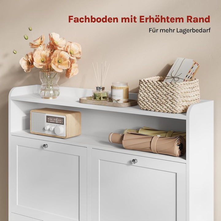 WOLTU Schuhschrank mit 4 Klappen, Schuhregal Schuhkipper schmal, Platzsparend & Robust, für 8-12 Paa