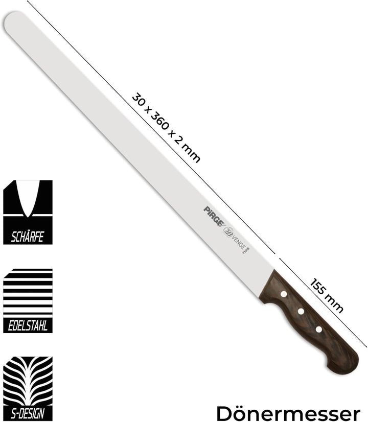 Pirge Sultan Pro Dönermesser 36 cm Schmal - Aufschnittmesser - Schärfstes Döner Langmesser - Schneid