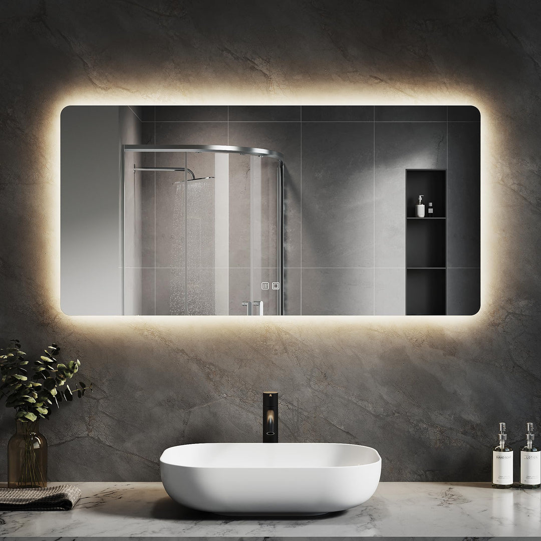 SVNR Badezimmerspiegel - 120 x 60cm LED-Kosmetikspiegel mit 4mm Kupferfreiem Glas, Aluminiumrahmen,