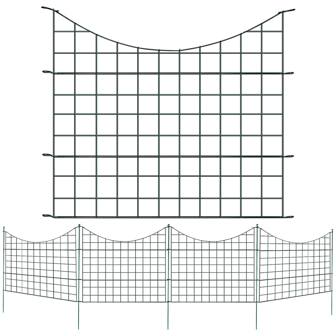 Ikodm Teichzaun Gartenzaun Komplettset - 5 Stück Teichzaun Steckzaun Metall 11 Zaunelemente - 5 Zaun