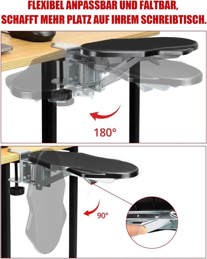 Ergonomische Armlehnenstütze Handgelenkauflage: Armstütze Schreibtisch 90° Faltbare und 180° Drehbar