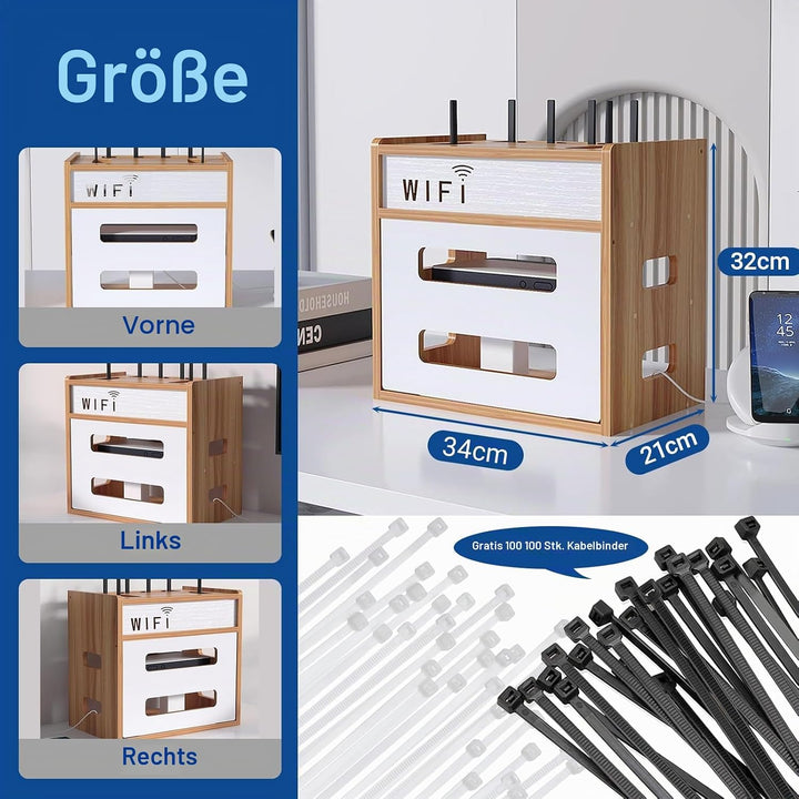 Catekro Router Regal, Etagere Pour Decodeur, Holz WiFi Router Aufbewahrungsbox Wandregale (Braun-Hol