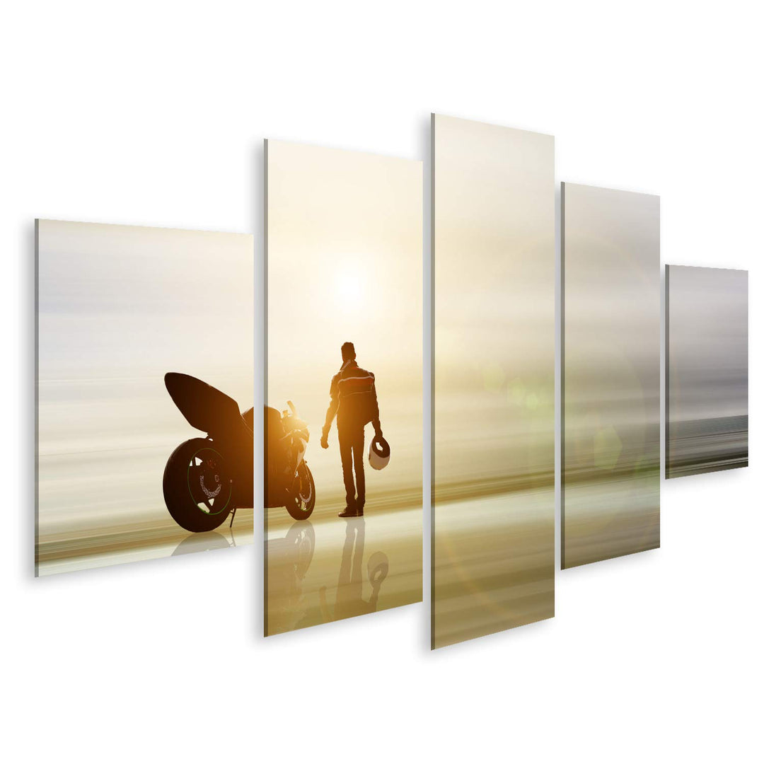 islandburner Bild auf Leinwand Abstrakte Kunst Motorrad Horizont Unscharfer Hintergrund Bilder Wandb