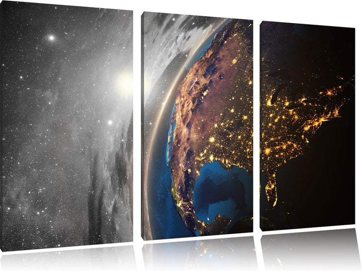 Pixxprint 3D-Rendering von detaillierten bunten Erde B&W Detail 3-Teiler Leinwandbild 120x80 Bild au