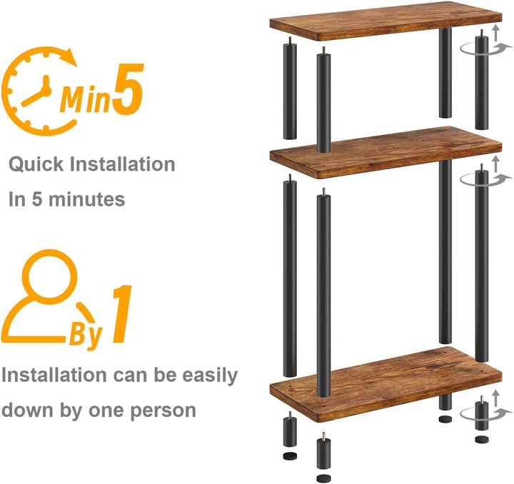 APICIZON Beistelltisch Schmal 3 Tier Beistelltisch Holz, 40x18x61.5CM, Nachttisch Schmal mit Staurau