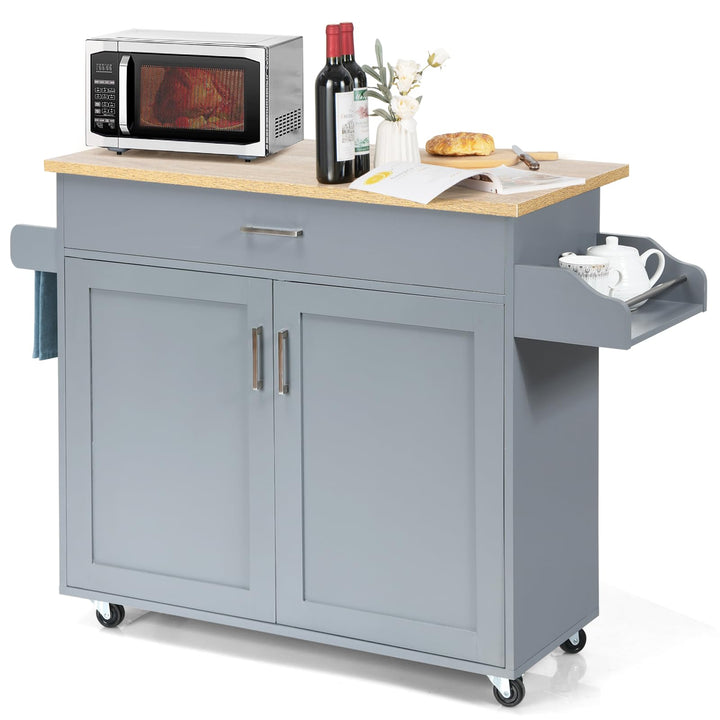 KOMFOTTEU Küchenwagen Servierwagen mit Arbeitsplatte, Küchenschrank Holz mit Rollen, Kücheninsel küc