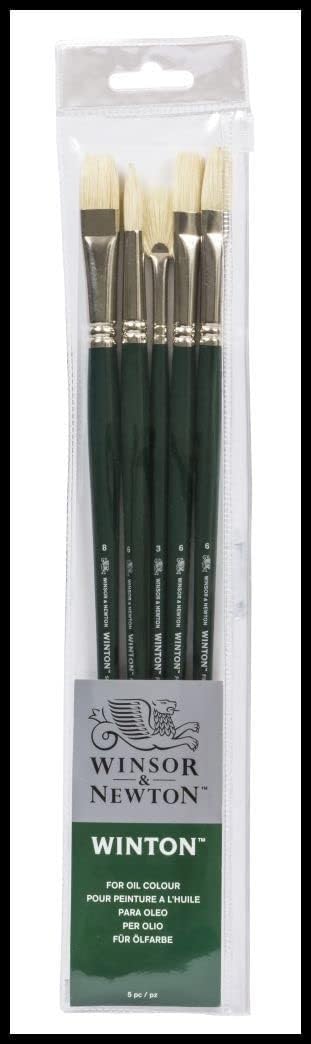 Winsor & Newton 5990606 Winton Set 5 Pinsel, für Ölfarbe, Acrylfarbe und Alkydfarbe Pinselset 5er Se