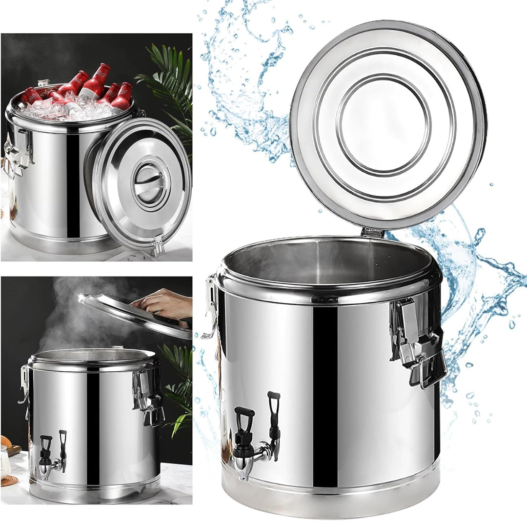 40L Edelstahl Isolationseimer mit Wasserhahn, Profi Warmhaltebehälter mit Deckel, Gastro Transportbe