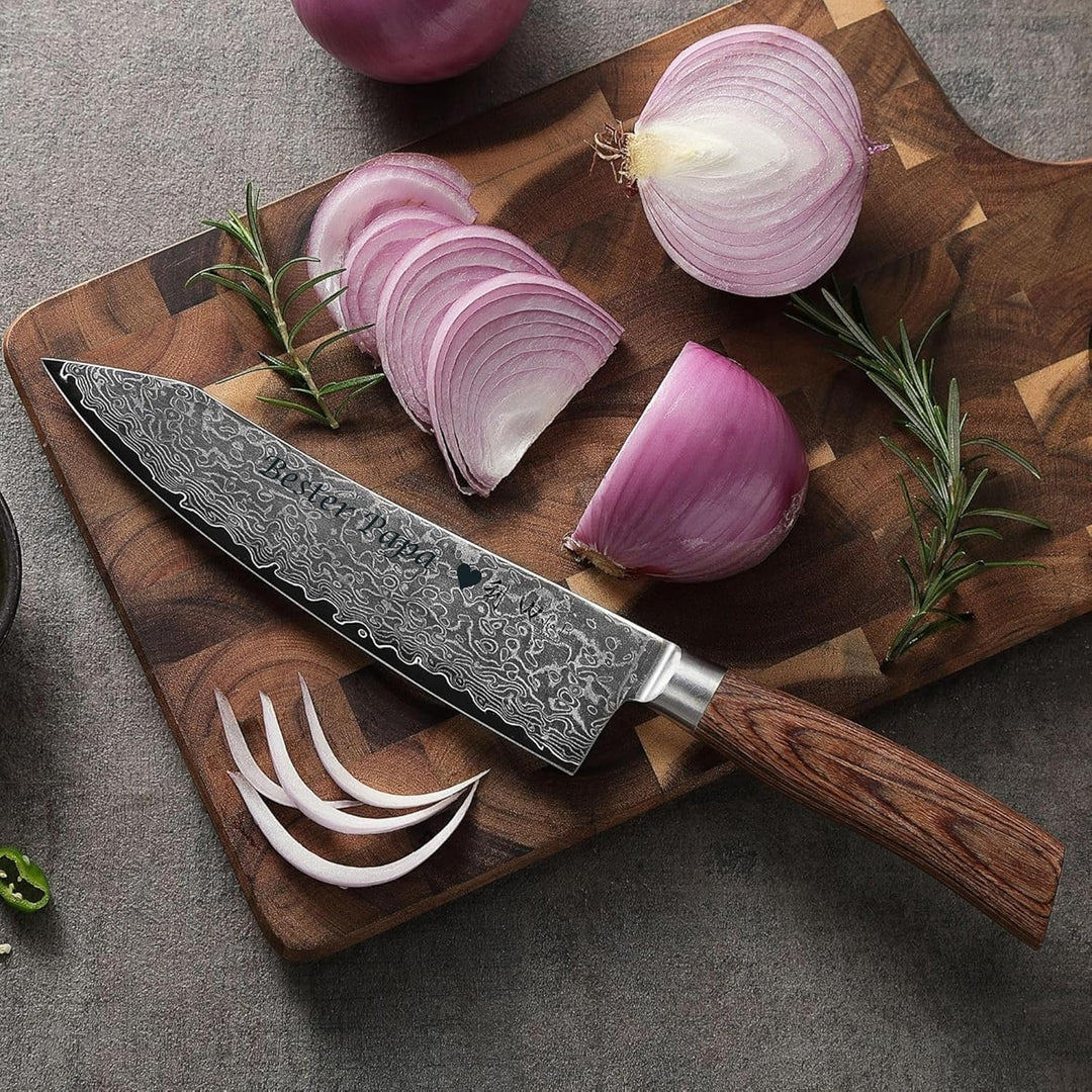 Wakoli EDIB Pro Damast Kiritsuke Chefmesser mit Gravur – Personalisiertes Messer, 20cm Klinge aus 67