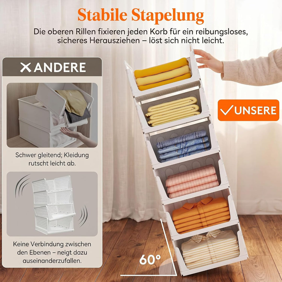Lifewit 4er Set Stapelbare Kleiderschrank Organizer 42 cm Tief | Ausziehbar Kunststoff Ordnungssyste