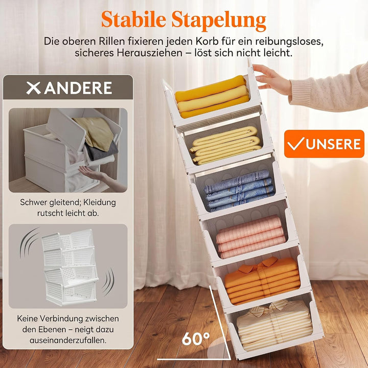 Lifewit 4er Set Stapelbare Kleiderschrank Organizer 42 cm Tief | Ausziehbar Kunststoff Ordnungssyste