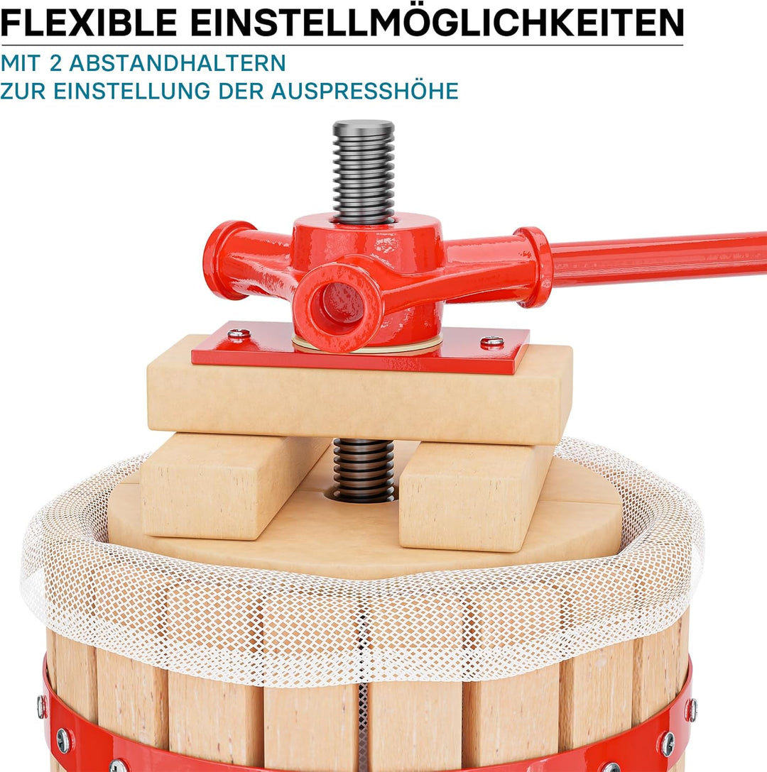Wiltec 18L Obstpresse aus Buchenholz inkl. Presstuch, manuelle Weinpresse mit 280x365mm Korb, Apfelp