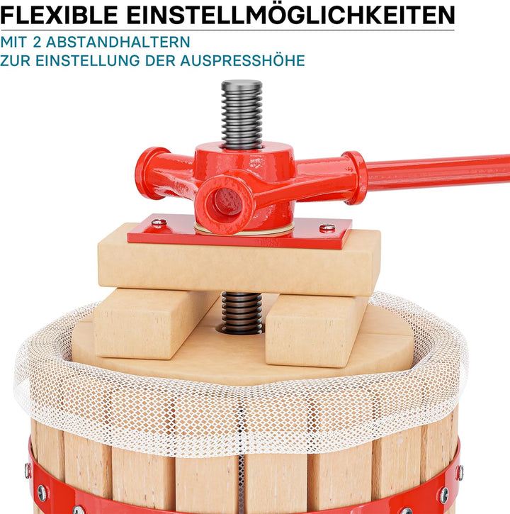 Wiltec 12L Obstpresse aus Buchenholz inkl. Presstuch, manuelle Weinpresse mit 240x270mm Korb, Apfelp