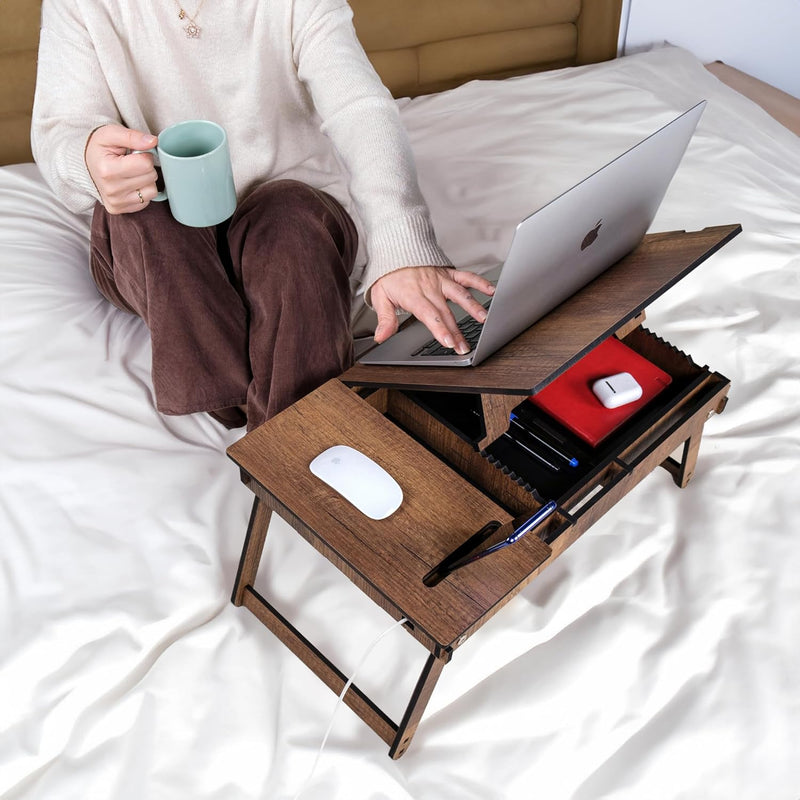 Vigo Wood Laptoptisch, Laptop-Ständer aus Holz für Bett, Verstellbarer Laptop-Schreibtisch und Kniet