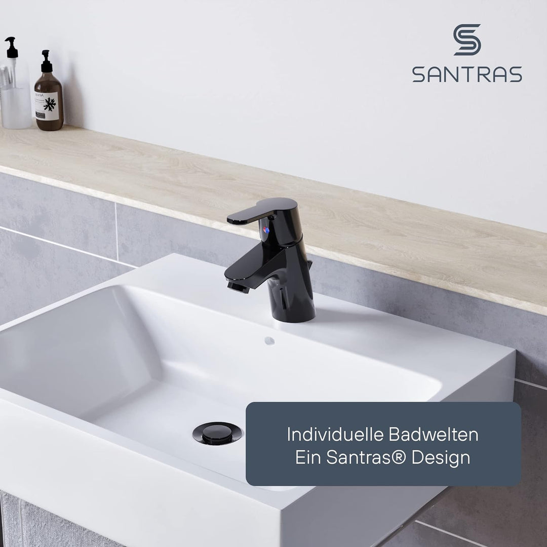 SANTRAS® Exzenter Ablaufgarnitur PREMIUM für Waschtisch mit Schutz vor Überlauf in Schwarz – Komplet