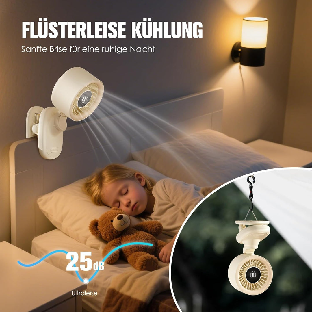 TRILINK Clip-Ventilator Akku, mini USB Tischventilator mit Oszillation, Timer, stufenloser Regelung