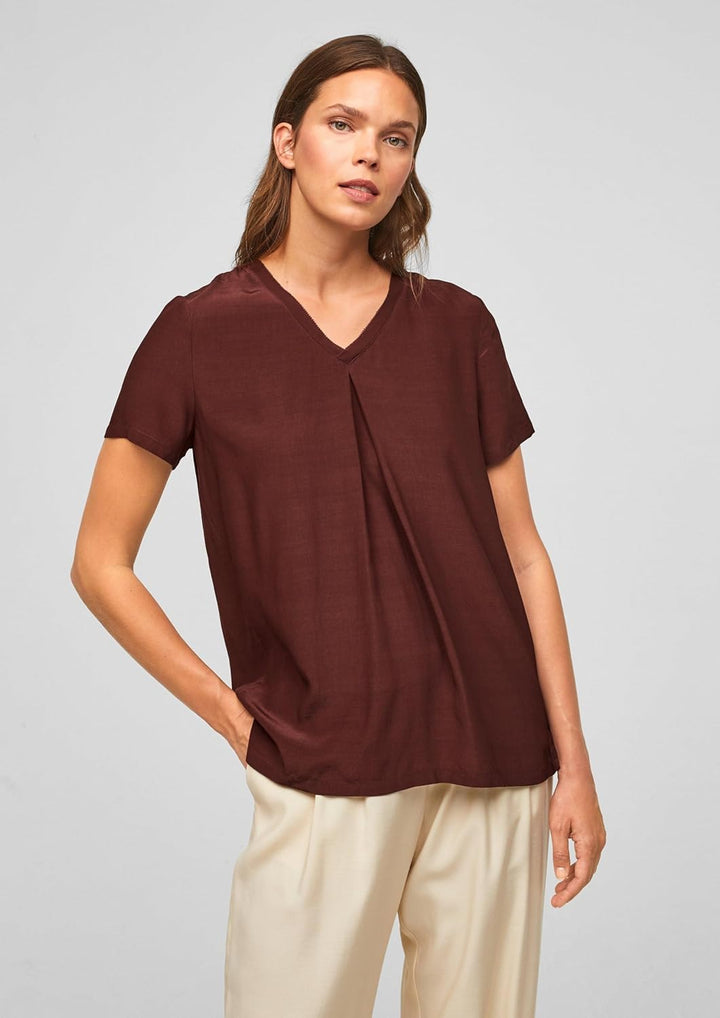 s.Oliver BLACK LABEL Viskosebluse mit Falteneinsatz, Dark Red