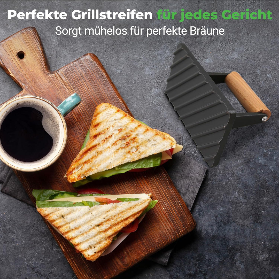 NutriChef Burgerpresse- Antihaft Gusseisen, Schwere Grillpresse 1,5 kg (22 × 9,5 cm), Fleischbeschwe