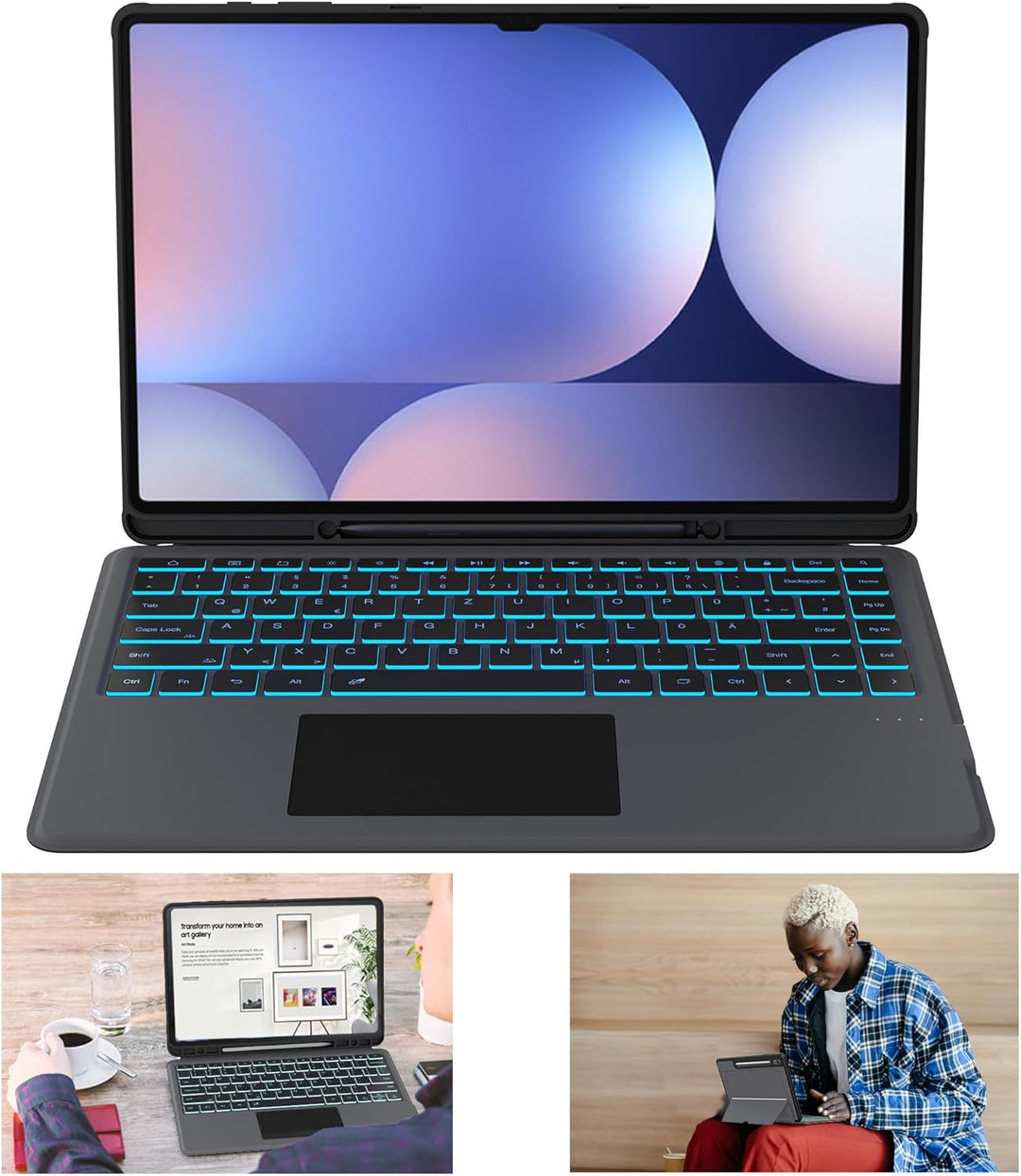 ROOFEI Galaxy Tab S9 Ultra/S8 Ultra Hülle mit Tastatur QWERTZ - Abnehmbare Tastatur mit Touchpad - 7