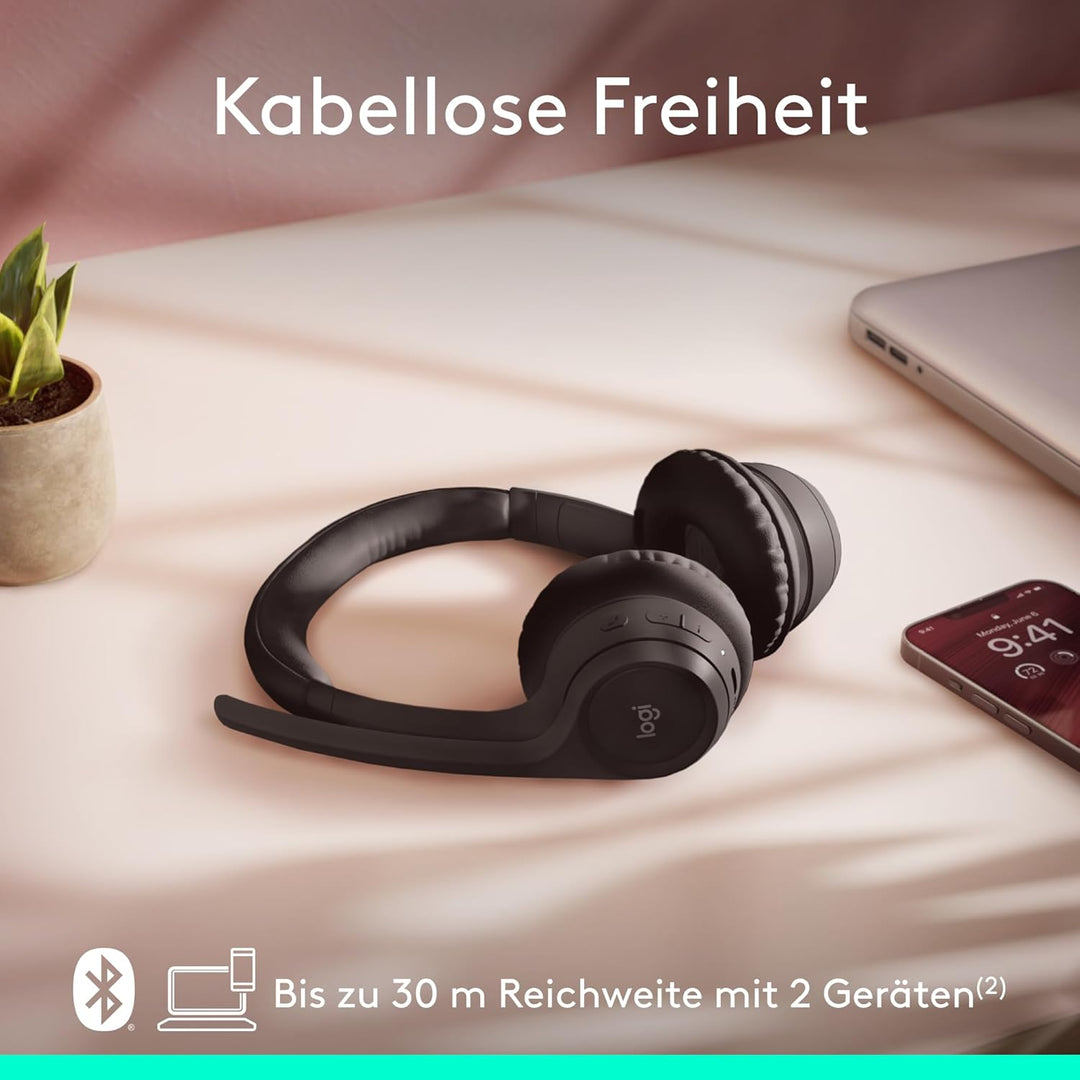 Logitech Zone 300 Wireless Bluetooth Headset mit Mikrofon inkl. Geräuschunterdrückung, kompatibel mi