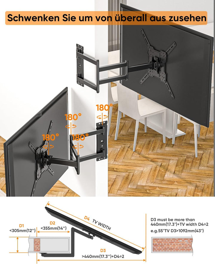 FORGING MOUNT TV Wandhalterung mit 1035mm Extra langem arm 26–65 Zoll TVs, Fernseher Halterung 180°d