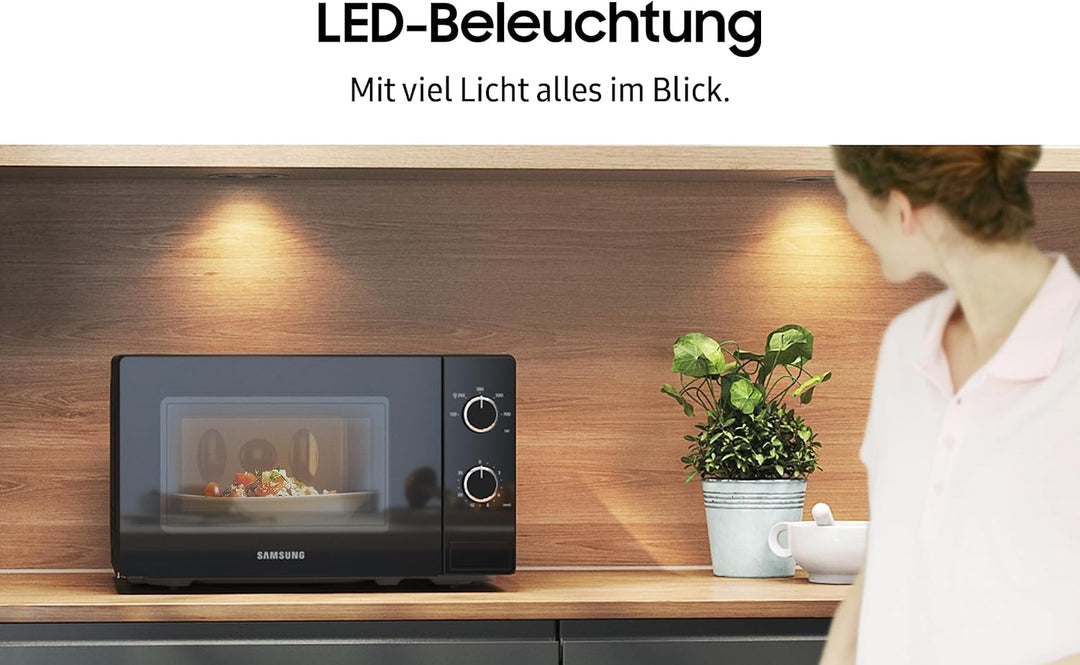 Samsung Solo-Mikrowelle, 700 W, Epoxy-Garraum mit 20 l Volumen, 5 Leistungsstufen, Defrost, Weiss/Sc