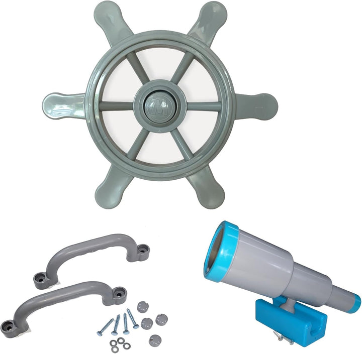 Zubehör Spielturm-Set grau - Piratenlenkrad, Fernrohr, Handgriffe Zubehör Baumhaus