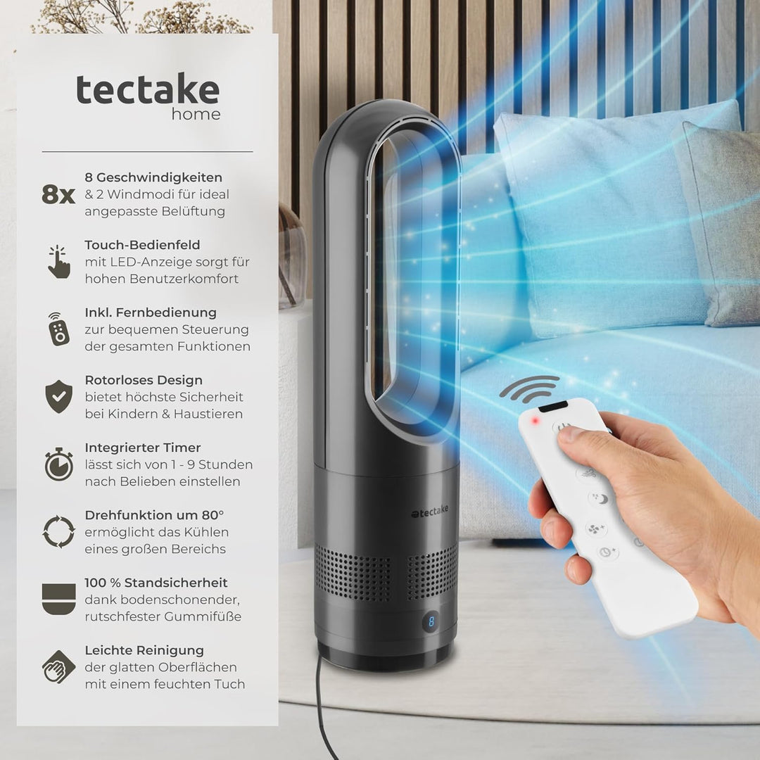 tectake® rotorloser Ventilator mit Fernbedienung, Turmventilator, cooling ace Lüfter, Luftkühler, mo