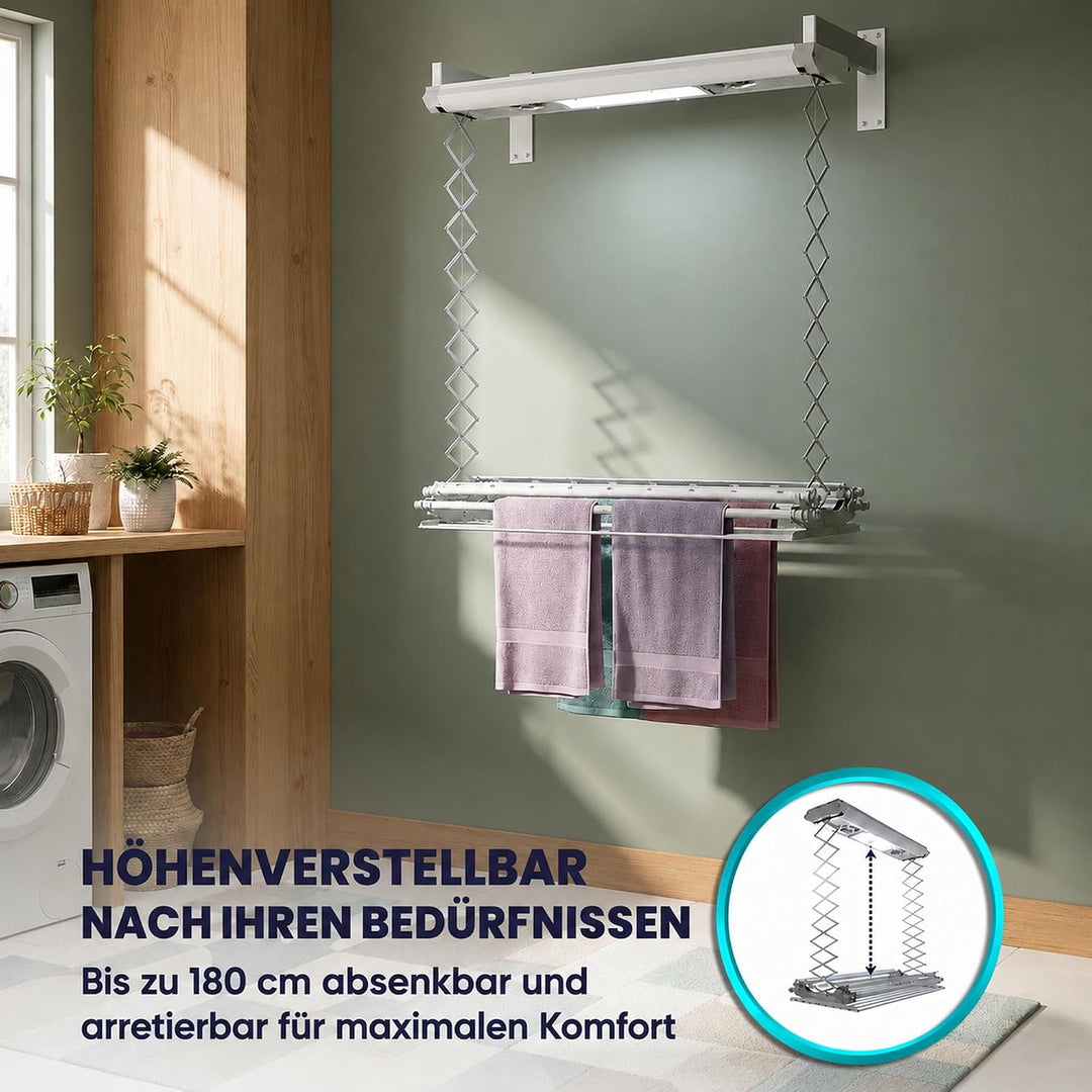 Foxydry Air, Elektrischer Wäscheständer für Wand und Decke mit Ventilator und Fernbedienung, aus Alu