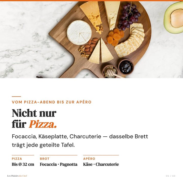 Pizzaschieber aus Akazienholz 35,5 × 48,6 cm – Grosses Pizzabrett & Servierplatte – Handgefertigt, R