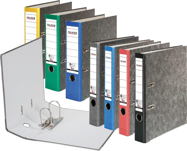 Original Falken 10er Pack Recycling-Ordner Wolkenmarmor. Made in Germany. 8 cm breit DIN A4 roter Rü