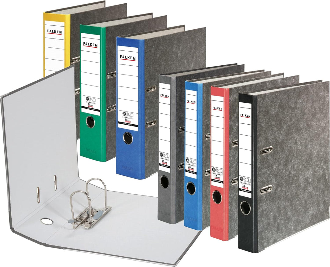 Original Falken 20er Pack Recycling-Ordner Wolkenmarmor. Made in Germany. 8 cm breit DIN A4 schwarze