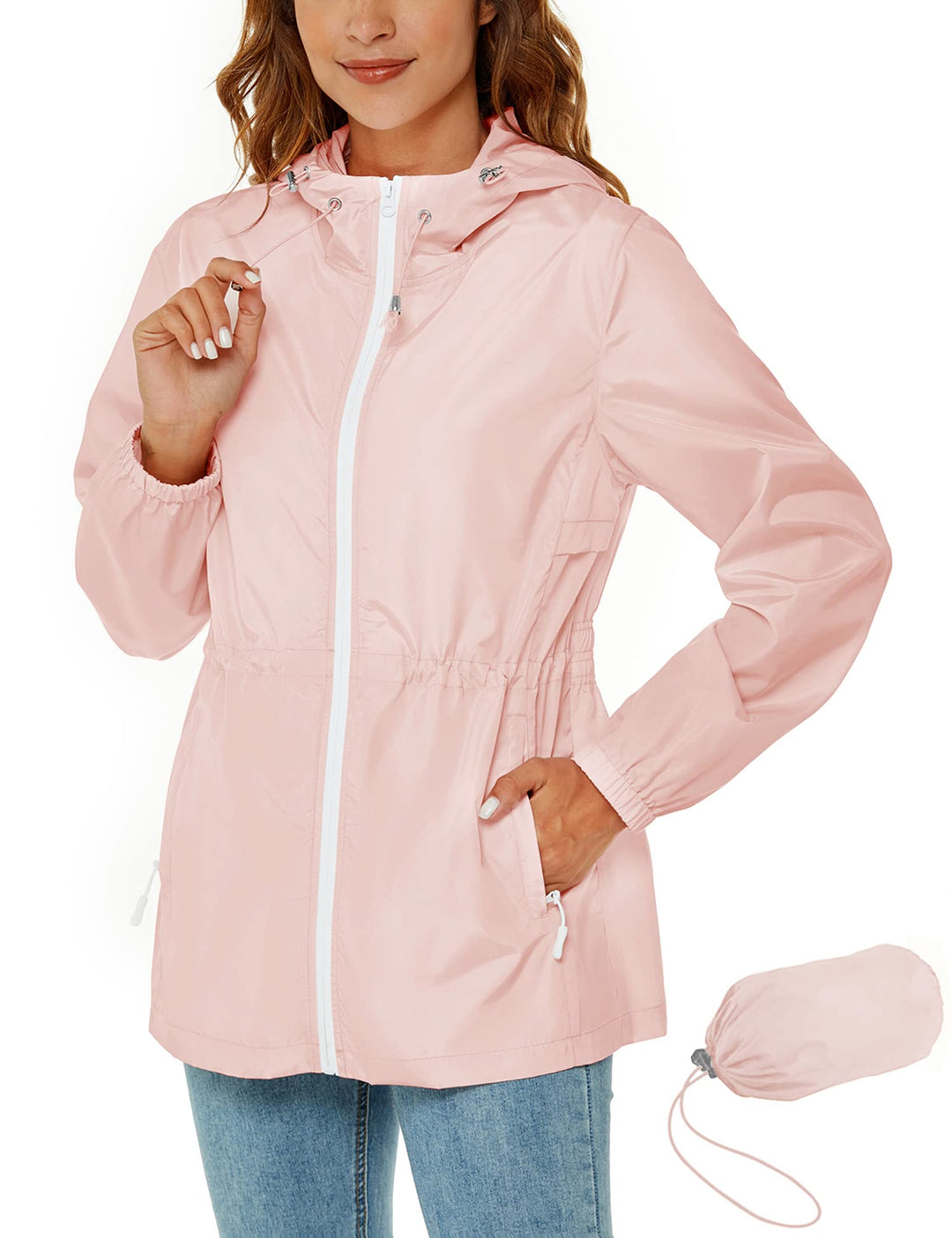Rapbin Regenjacke Damen Wasserdicht Atmungsaktiv Leicht Outdoorjacke Windbreaker Packbare Regenmante