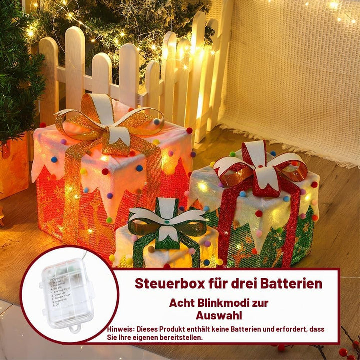Led Geschenkbox Weihnachten mit Timer 3er Set, Led Deko Geschenke Leucht Boxen, Weihnachtsdeko Leuch