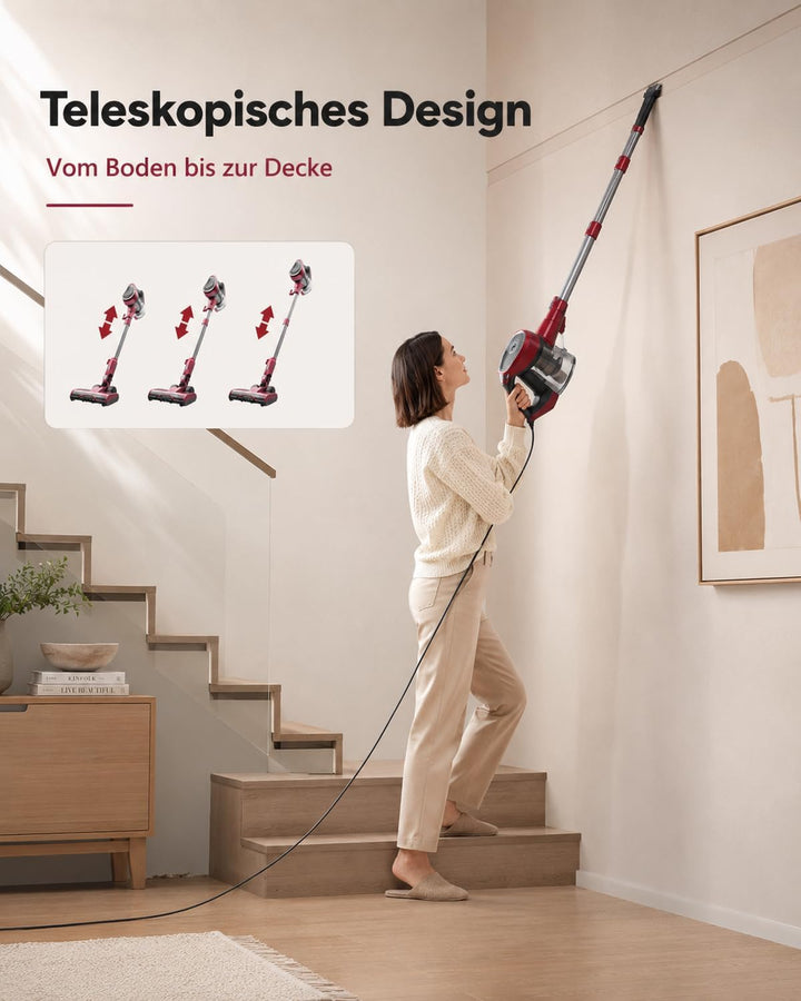 Vexilar C8 Staubsauger mit Kabel, 60KPa &amp; 600W Starke konstante Saugkraft, Staubsauger beutellos, 7m
