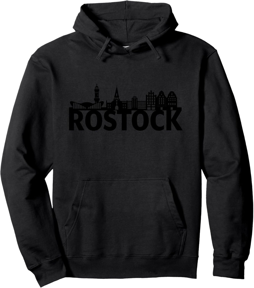 Umrissskizze der Silhouette der Skyline der Stadt Rostock, Deutschland Pullover Hoodie